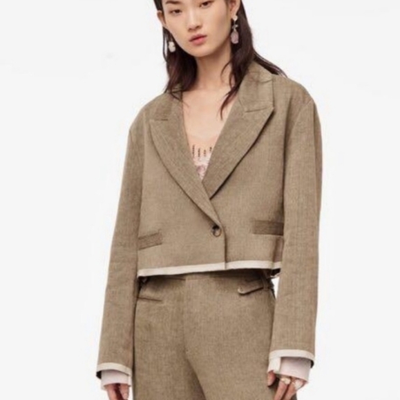 ZARA Limited Edition Contrast Cropped Blazer Size Large - Picture 3 of 13